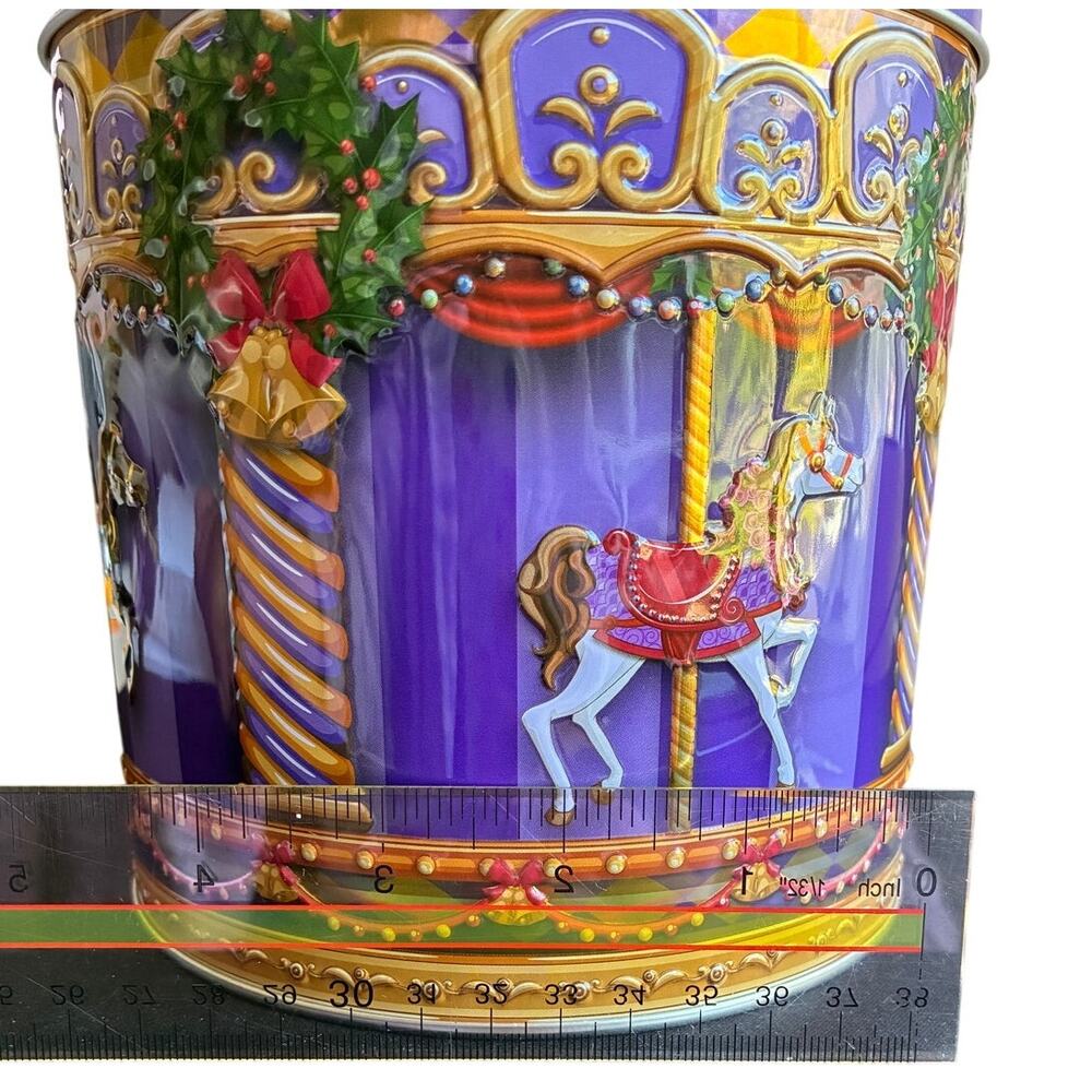 Vintage Harry London Christmas Carousel Horse Tin Embossed Purple Holiday Decor
